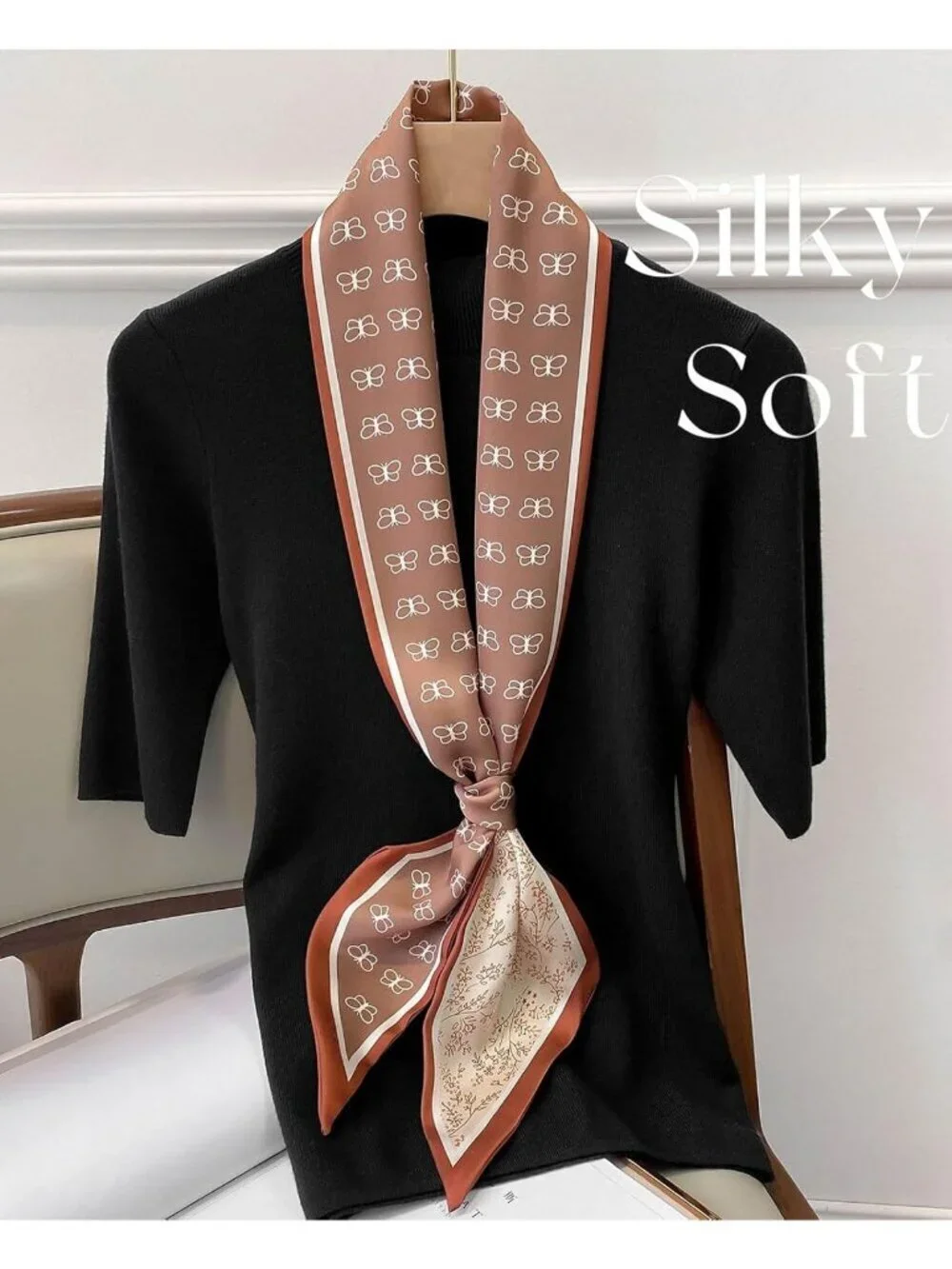 Women's Radish Brown Silky Satin Headscarf Wrap Lightweight Scarves Scarf